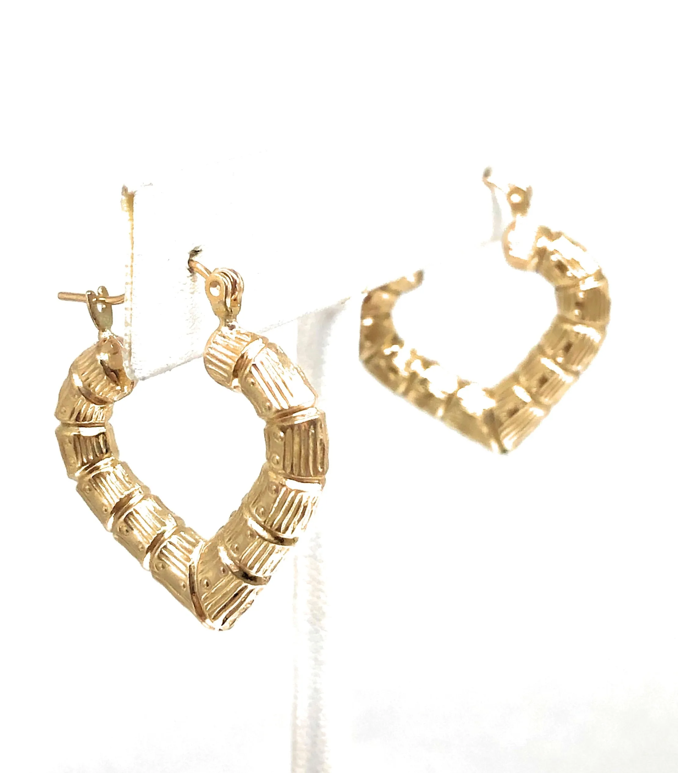 10k Solid Gold Yellow Bamboo Heart Hoop Earrings 1 INCH Arracadas