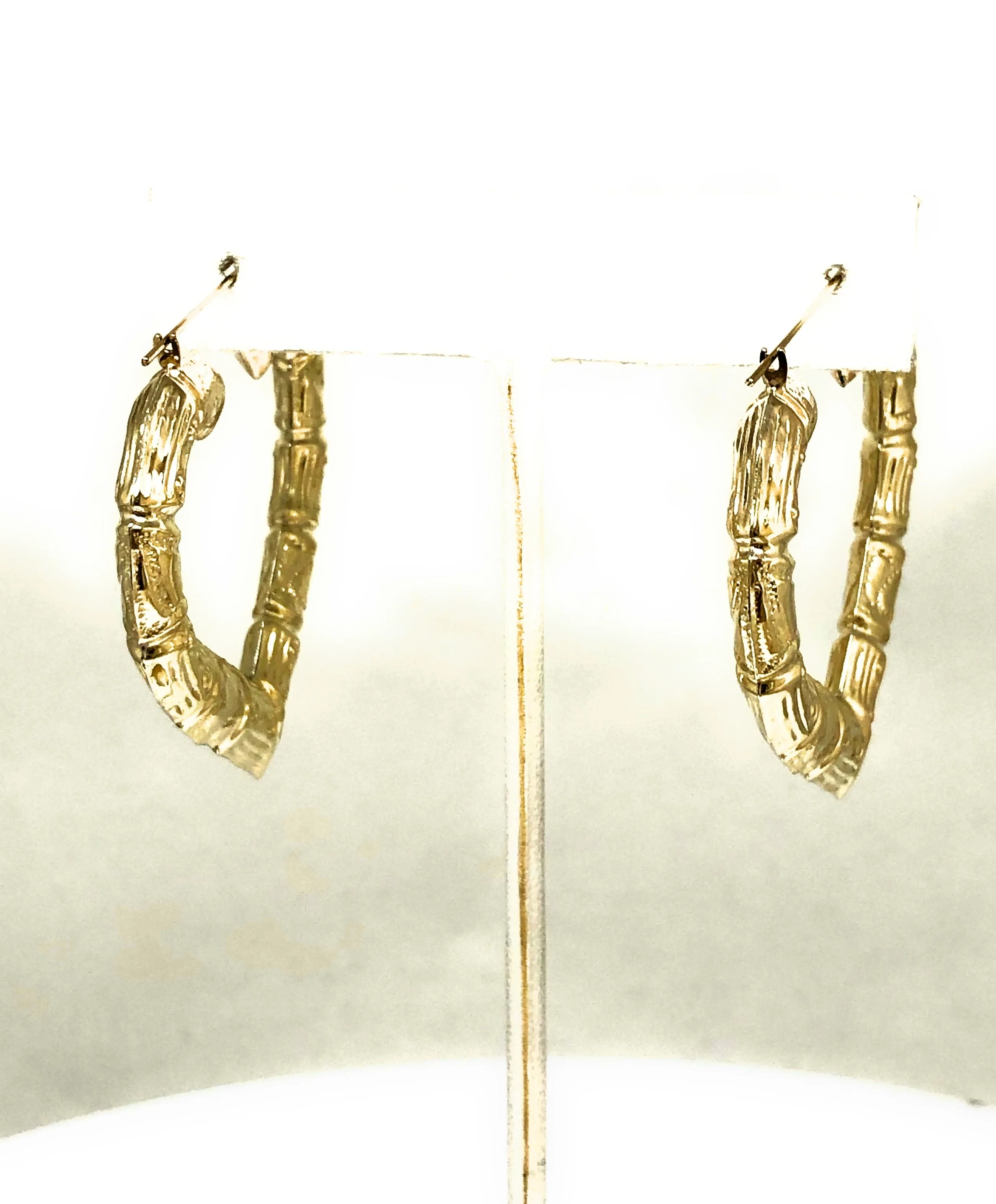 10k Solid Gold Yellow Bamboo Heart Hoop Earrings 1.5-2 INCH Arracadas