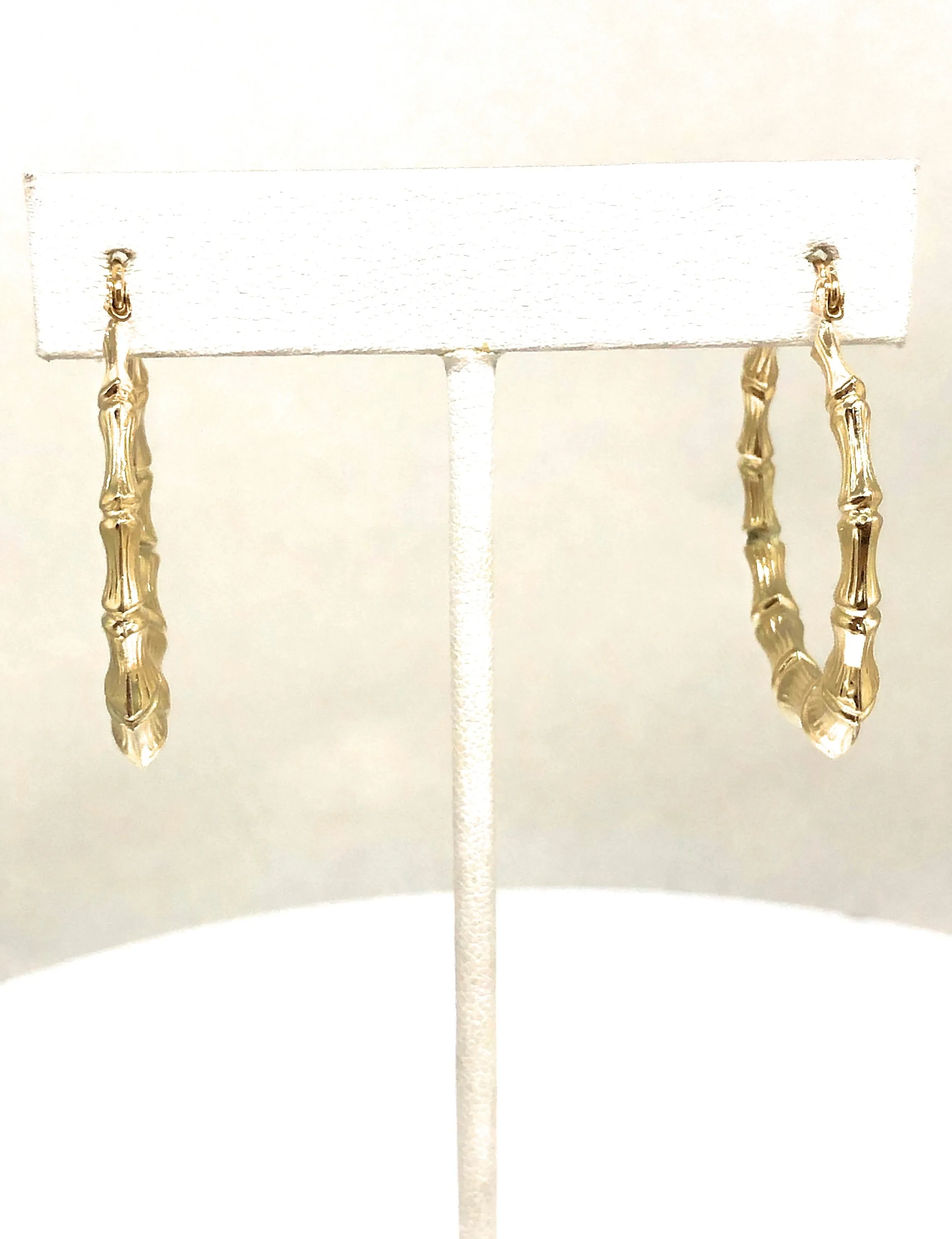 10k Solid Gold Yellow Bamboo Hoop Earrings 0.5-1.5 INCH Arracadas