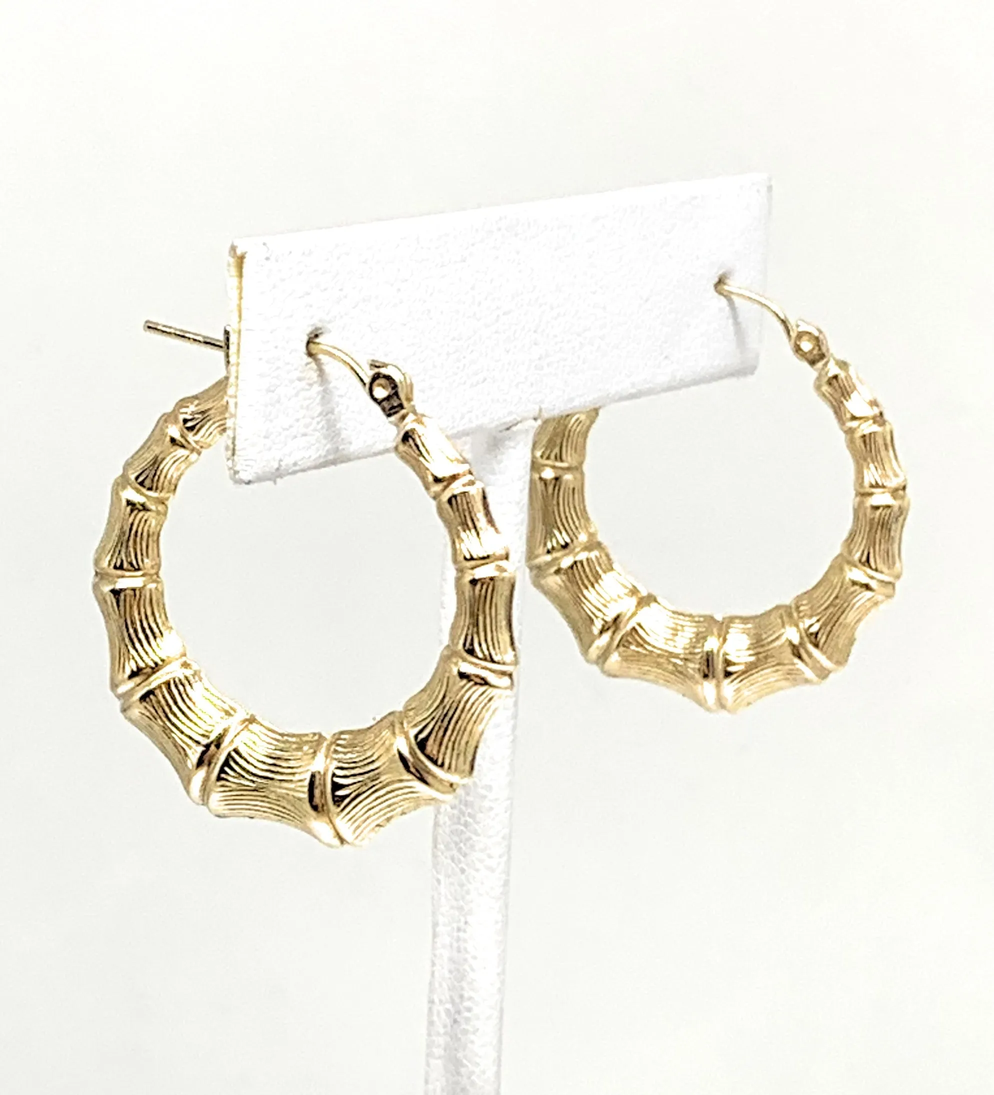 10k Solid Gold Yellow Bamboo Hoop Earrings 1 INCH Arracadas