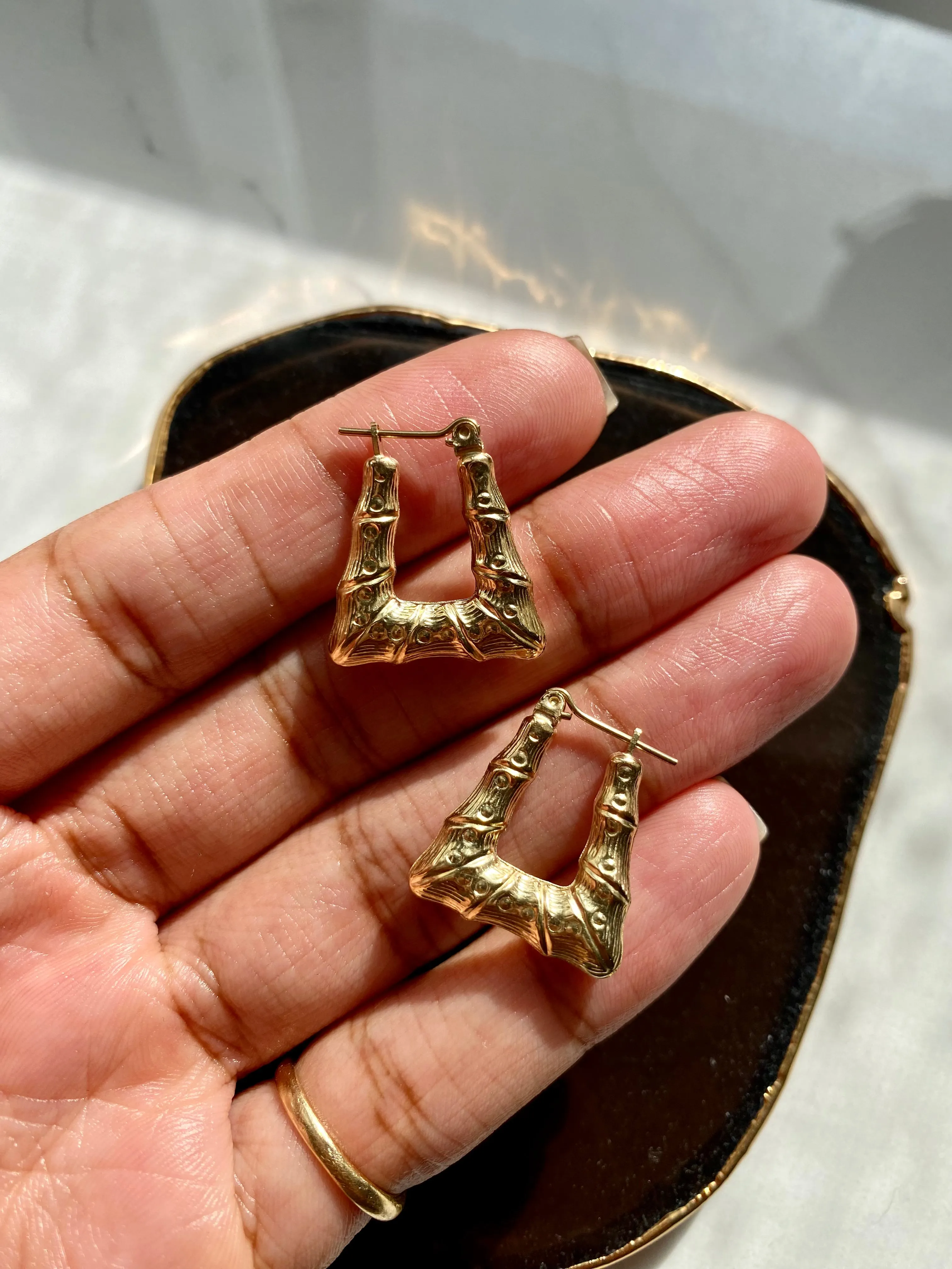 10K Yellow Gold Triangle Bamboo Mini Hoops