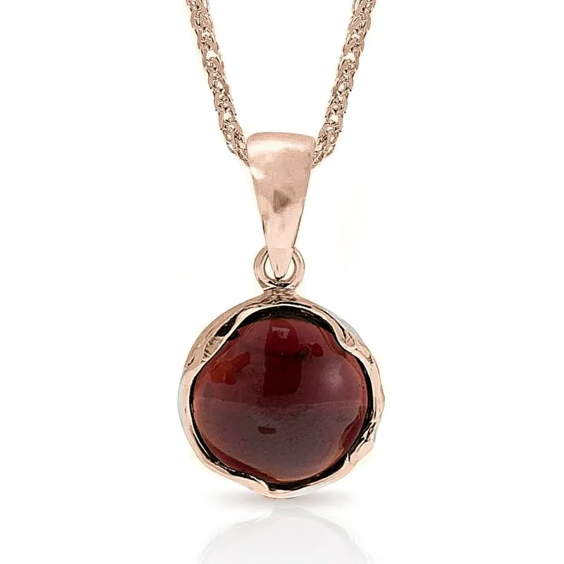 14K Rose Gold Round Red Garnet 12mm Pendant