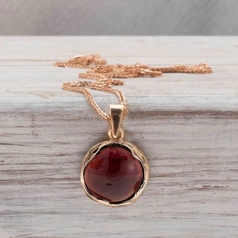 14K Rose Gold Round Red Garnet 12mm Pendant