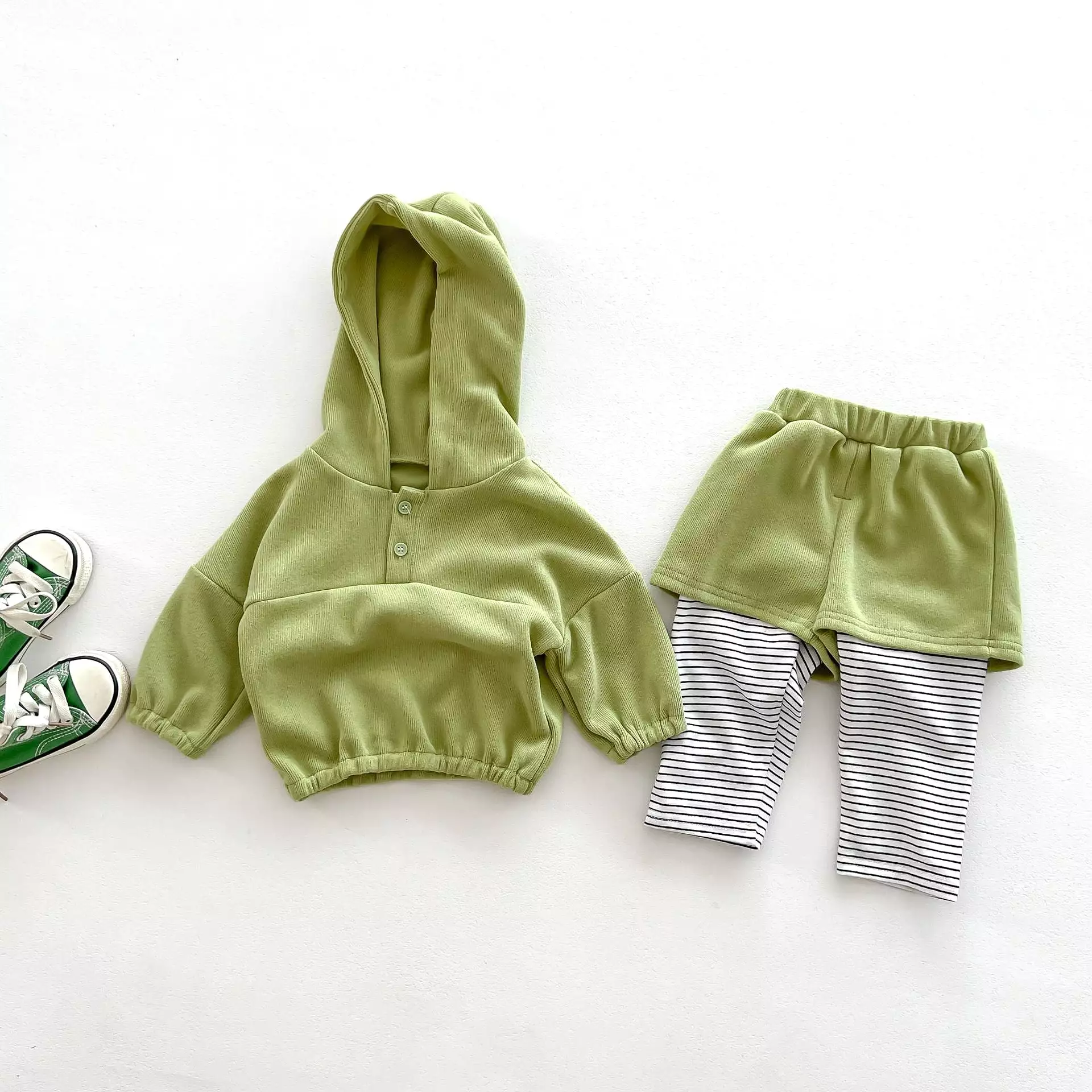 2 Pieces Set Baby Kid Girls Boys Solid Color Hoodies Sweatshirts And Striped Pants Wholesale 23101930