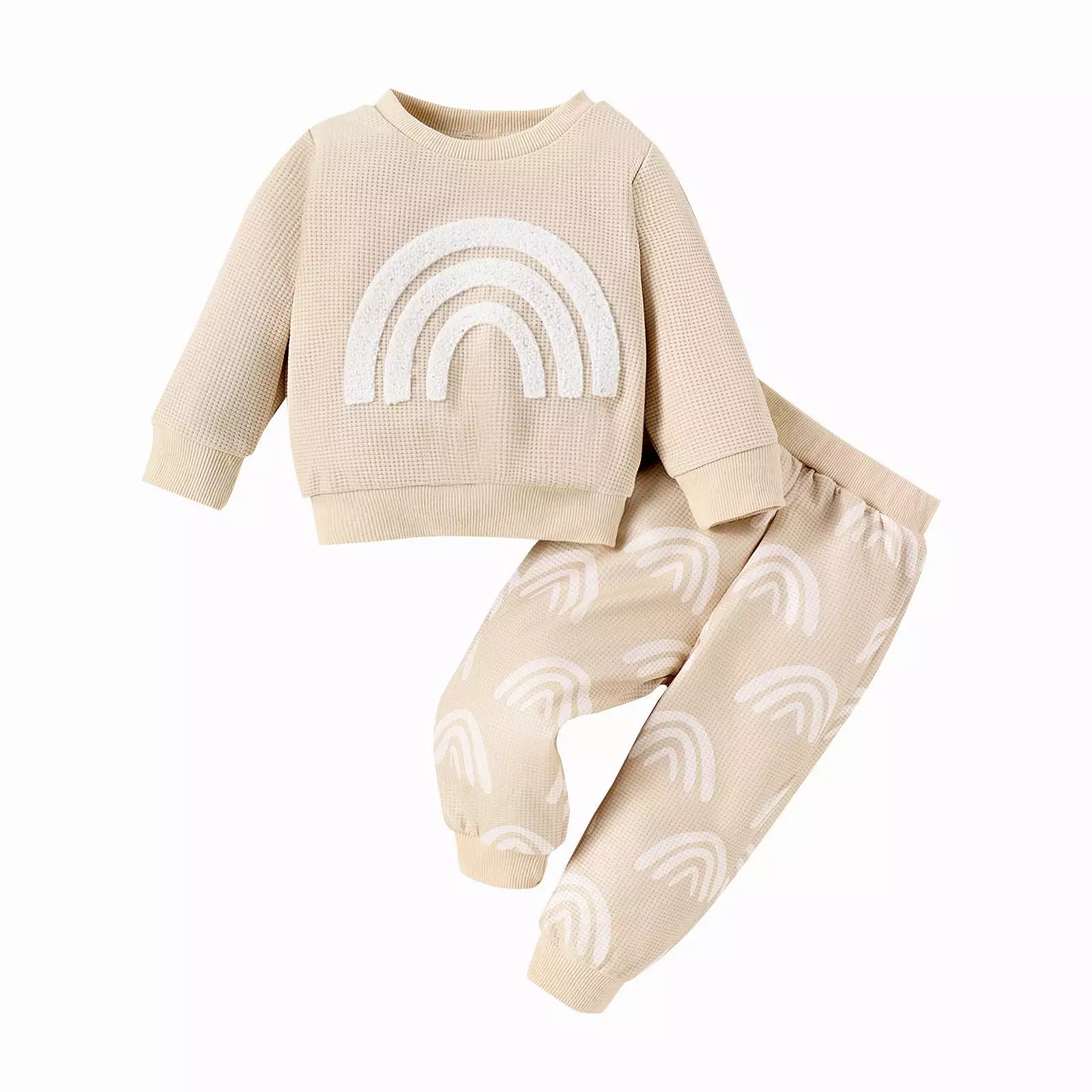 2 Pieces Set Baby Kid Girls Boys Solid Color Rainbow Hoodies Sweatshirts And Pants Wholesale 24011145