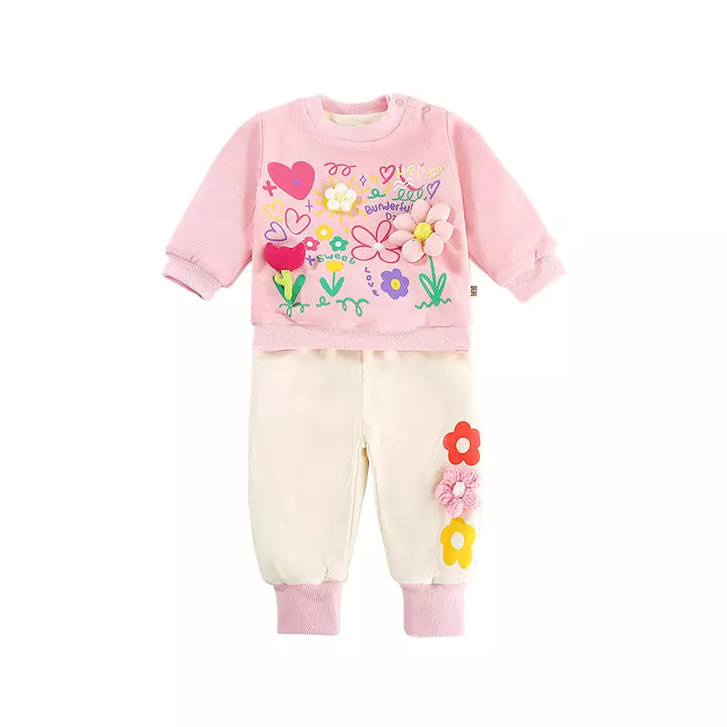 2 Pieces Set Baby Kid Girls Letters Flower Print Hoodies Sweatshirts And Pants Wholesale 231019226