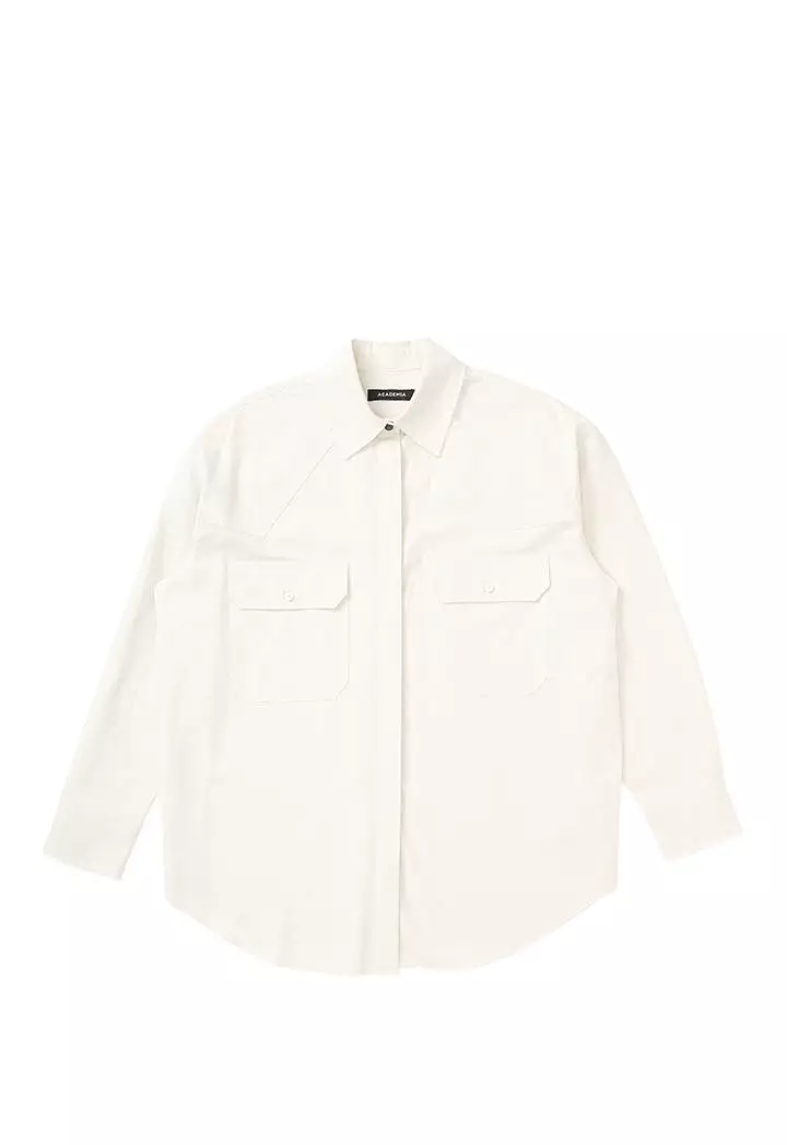 Academia Double Pocket Loose Shirt Beige