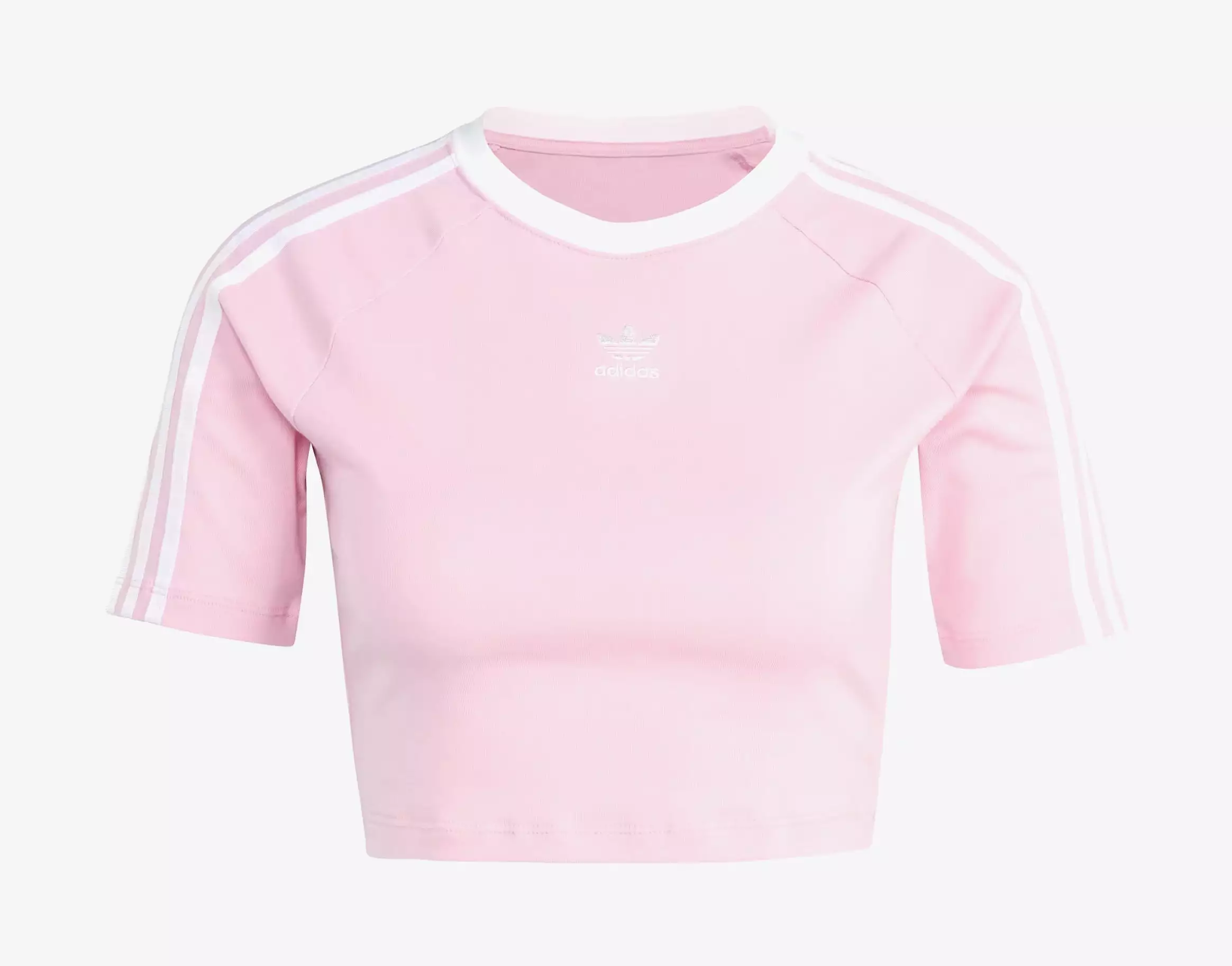 Adicolor 3 Stripes Crop Womens Short Sleeve Shirt (Pink/White)