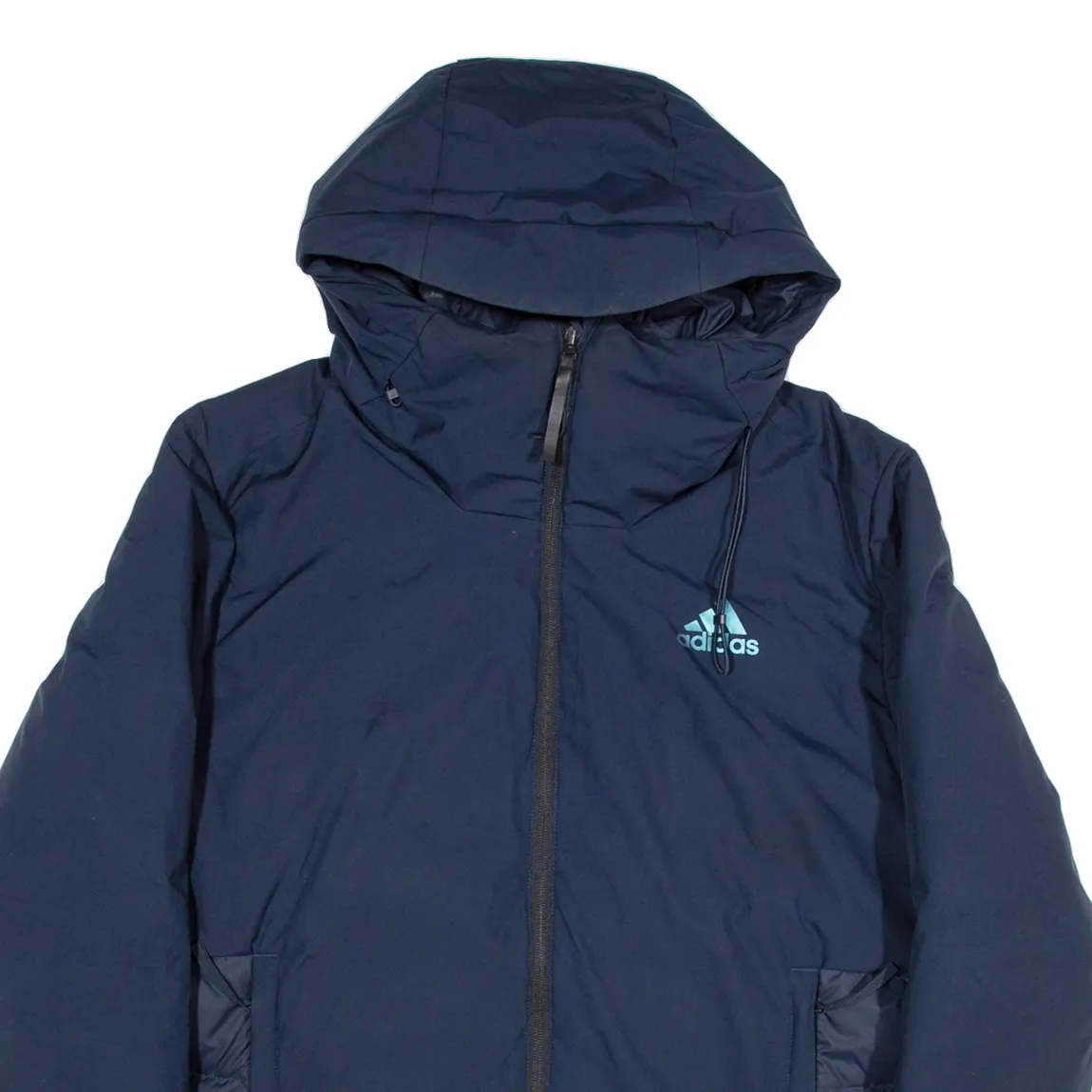 ADIDAS Mens Puffer Jacket Blue Hooded M