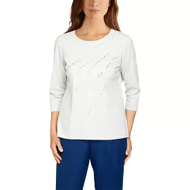 Alfred Dunner Womens Petites Heather Embellished Pullover Top