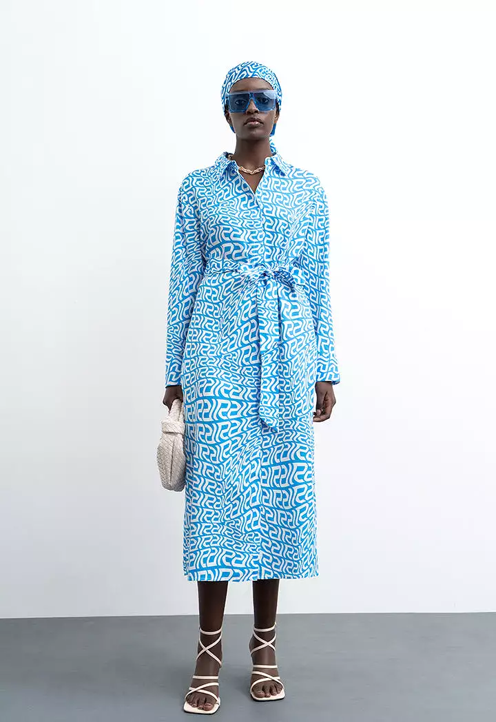 All Over Monogram Wavy Patterned Shirt Dress