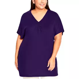 Avenue Womens Plus Short Sleeve V-Neck Tunic Top