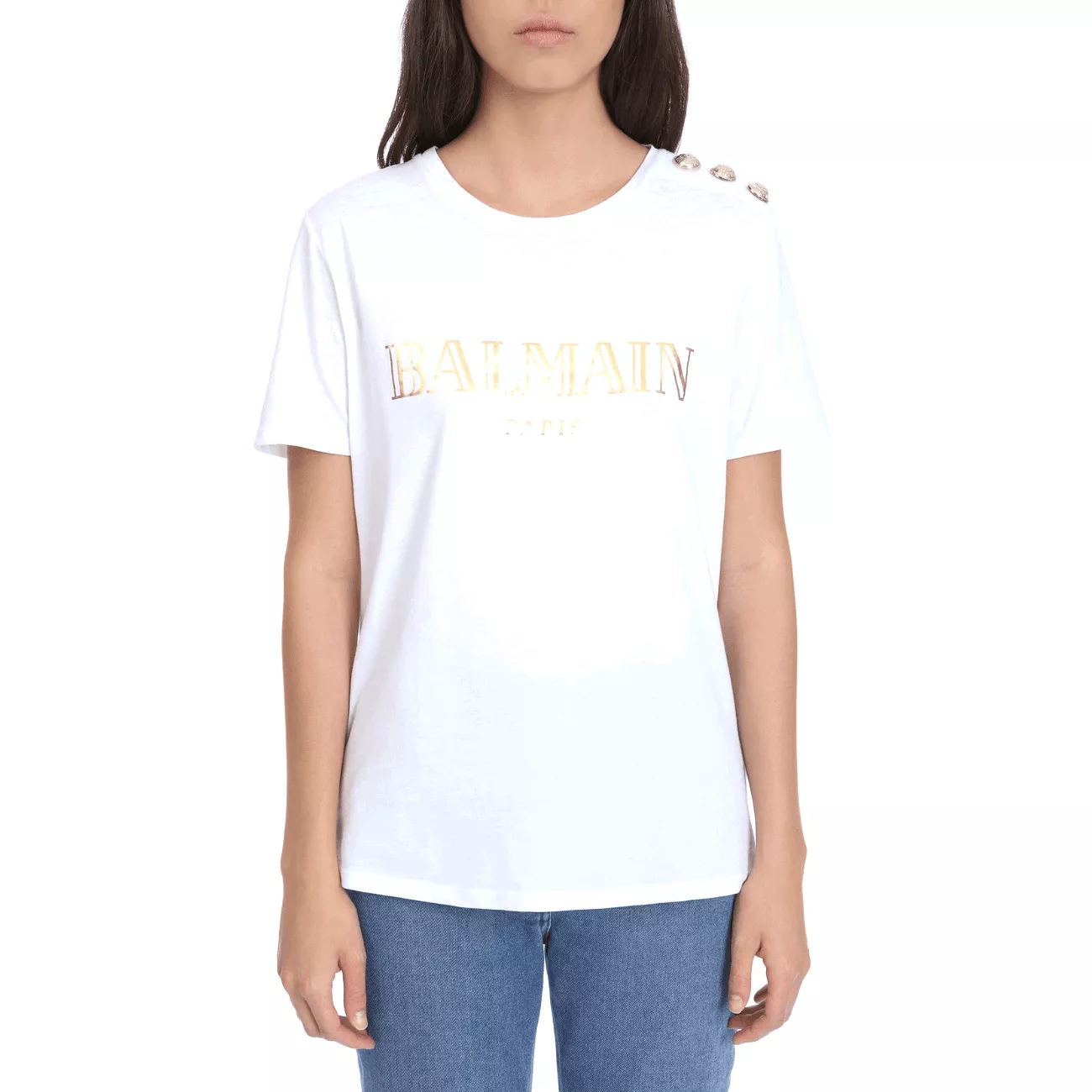 Balmain Gold Balmain Logo Print Women's T-Shirt