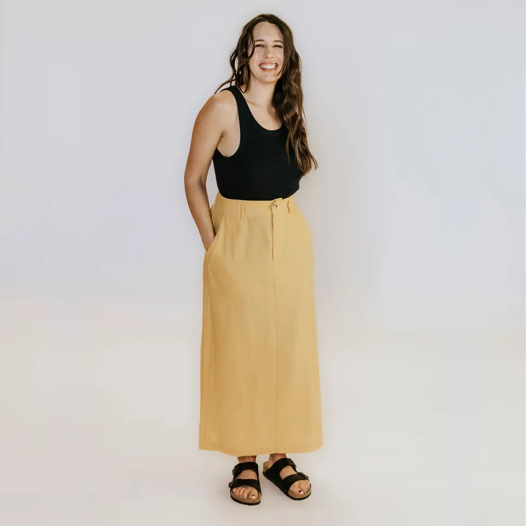 Becky - Women's Linen Skirt || Biscuit