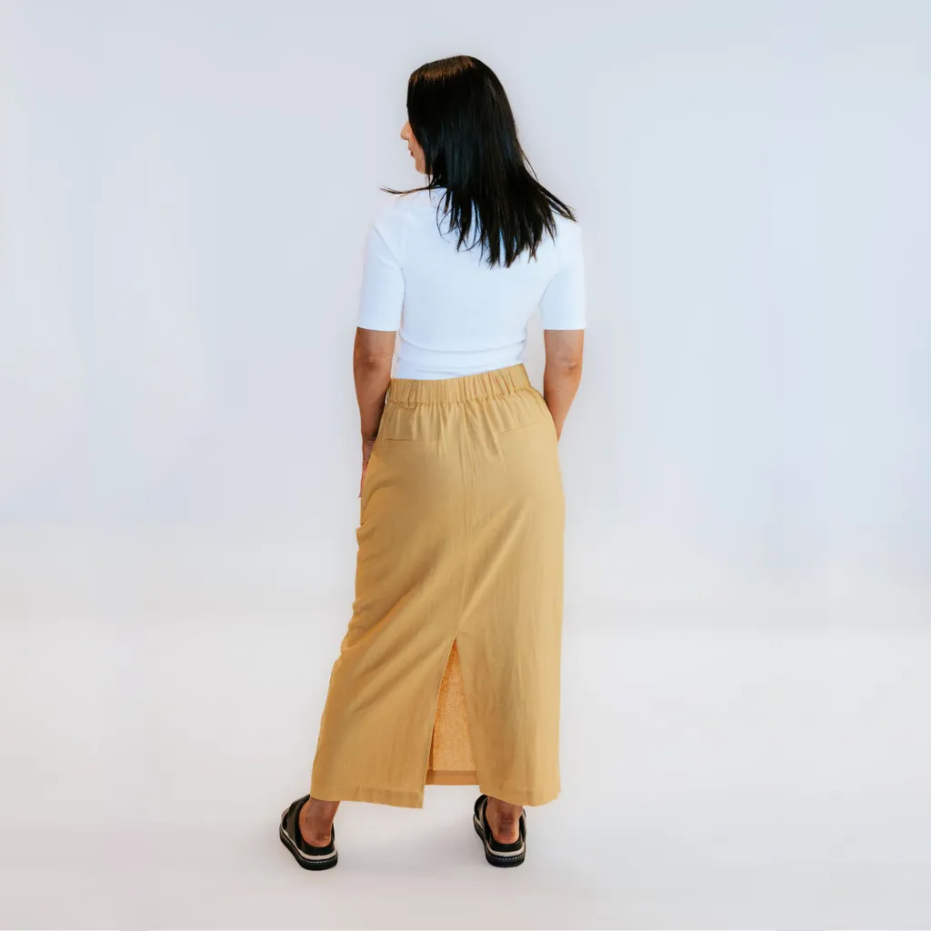 Becky - Women's Linen Skirt || Biscuit