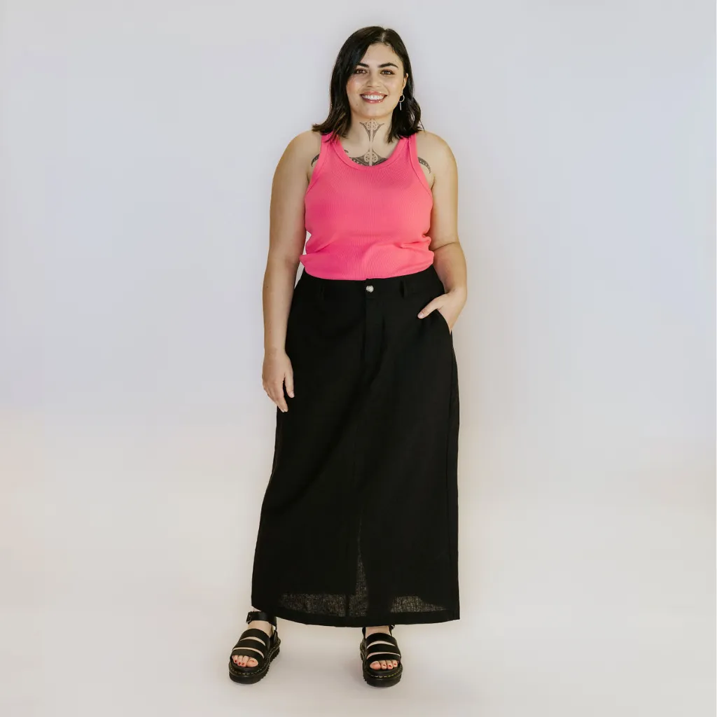 Becky - Women's Linen Skirt || Black