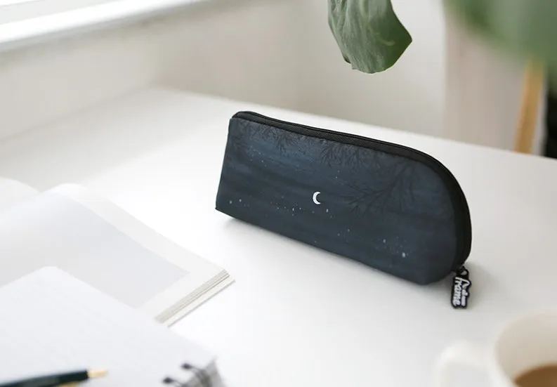 Black Moon night Graphic Pencil Cases Stationery Zipper School 19cm Office organizers cosmetic pouch