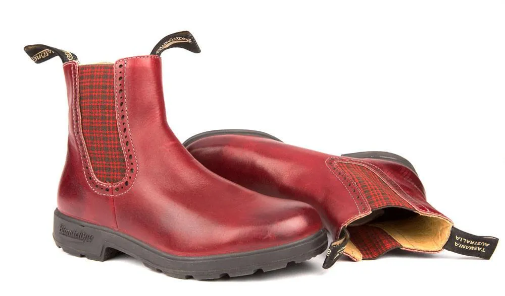 Blundstone Unisex 1442 Burgundy Rub with Tartan Elastic Boot