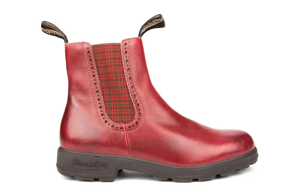 Blundstone Unisex 1442 Burgundy Rub with Tartan Elastic Boot