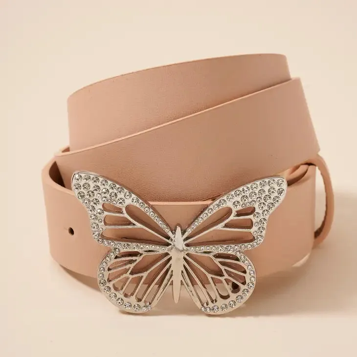 Butterfly Faux Leather Belt | Blush