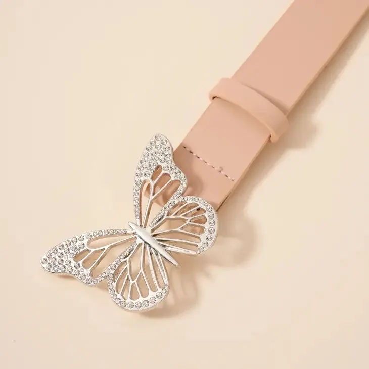 Butterfly Faux Leather Belt | Blush