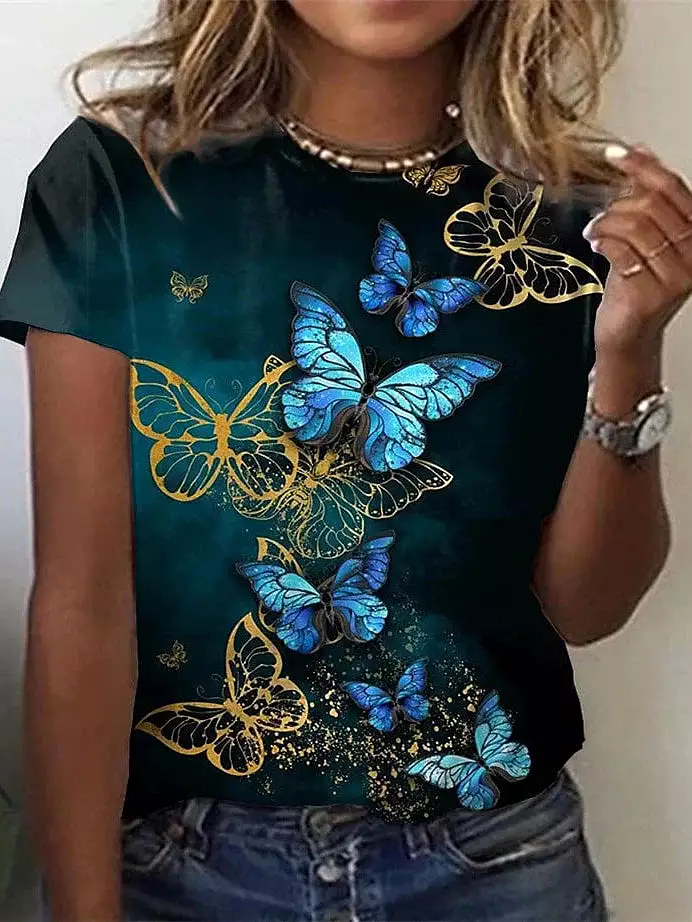 Butterfly Print Short Sleeve Women's T-shirt