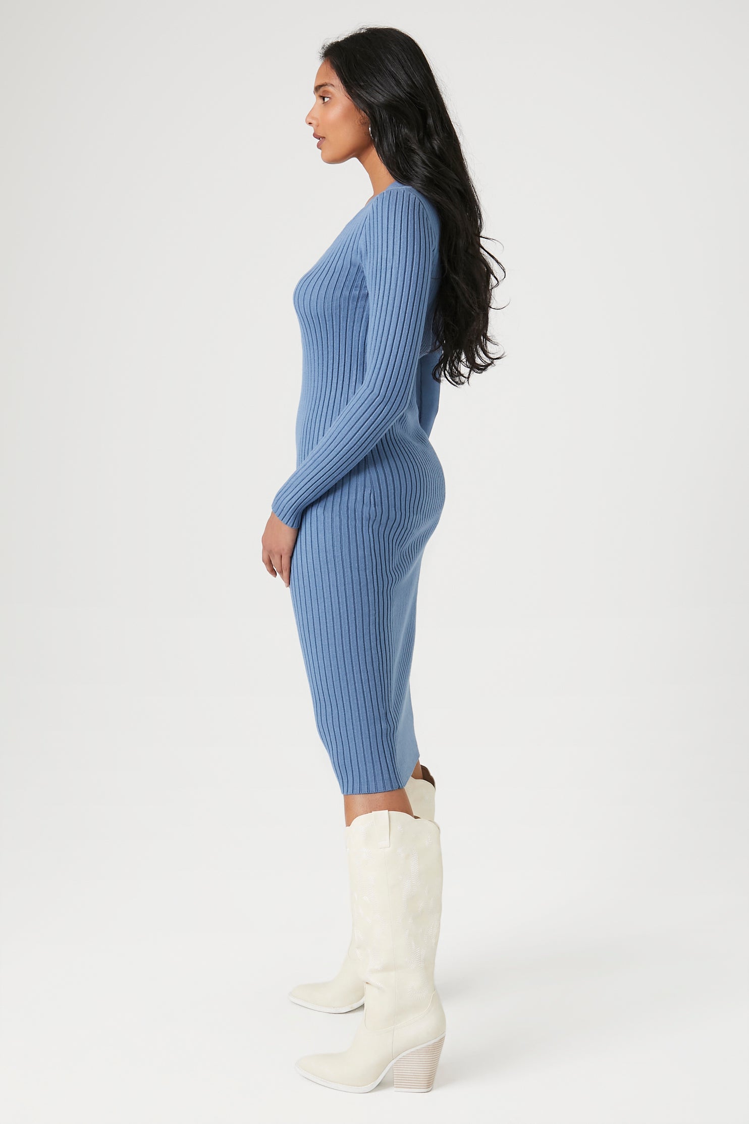 Button-Front Midi Sweater Dress