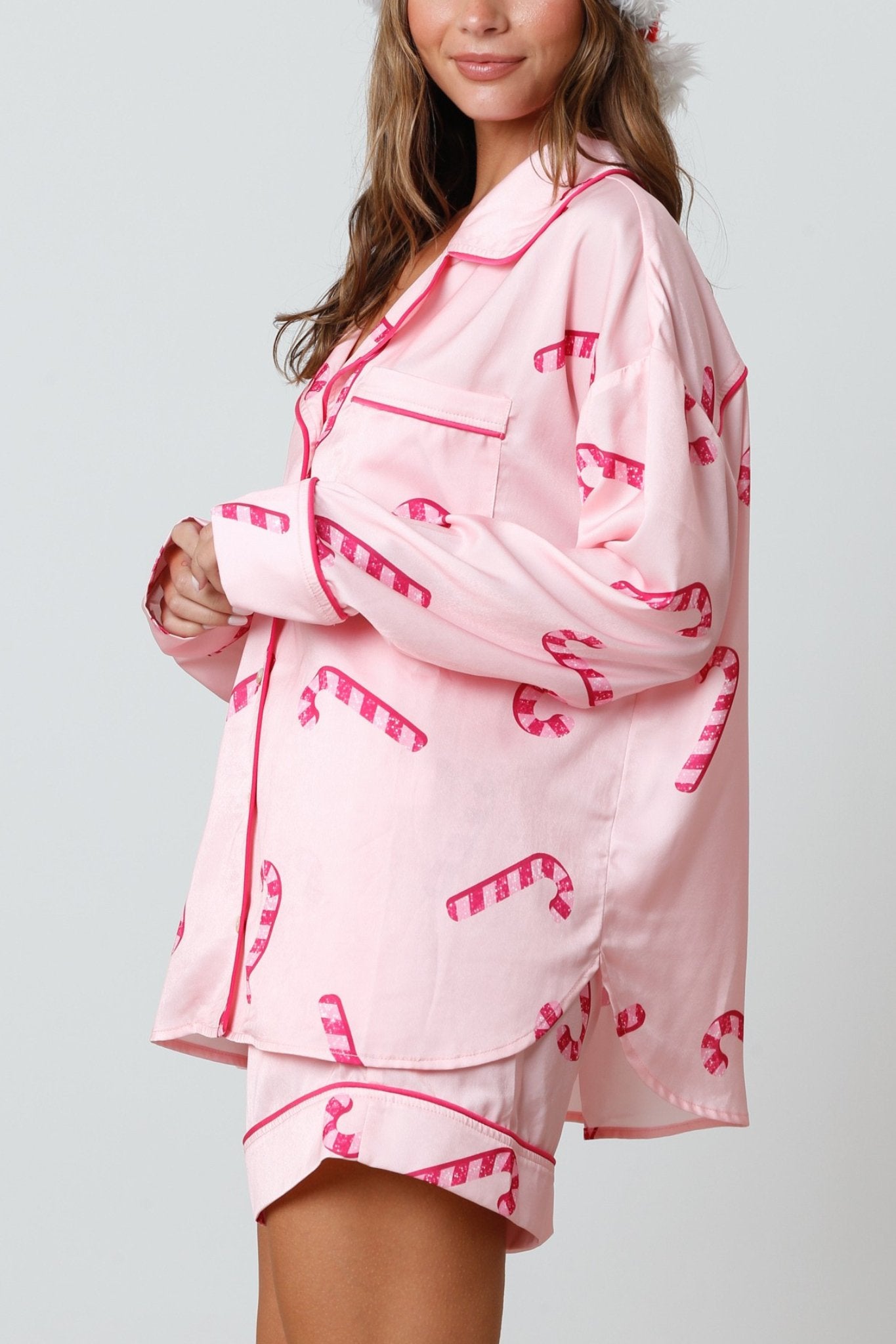 Candy Cane Satin Pajama Shirt