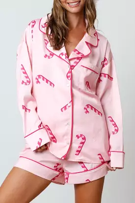 Candy Cane Satin Pajama Shirt