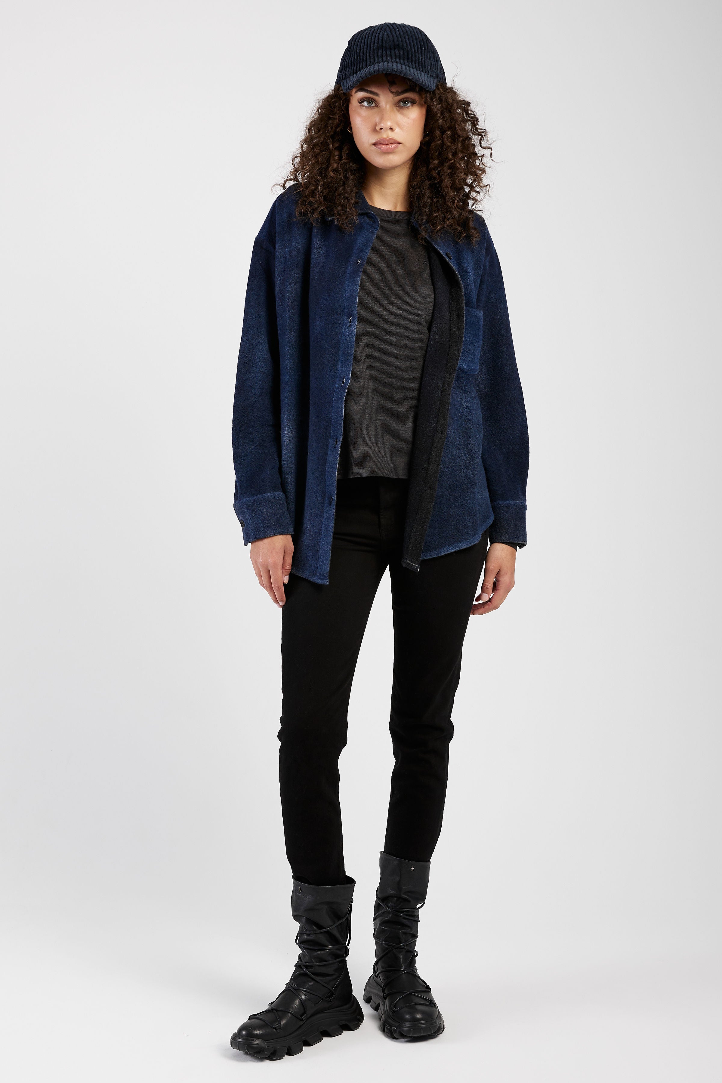 Cashmere Wool Knit Shirt in Midnight