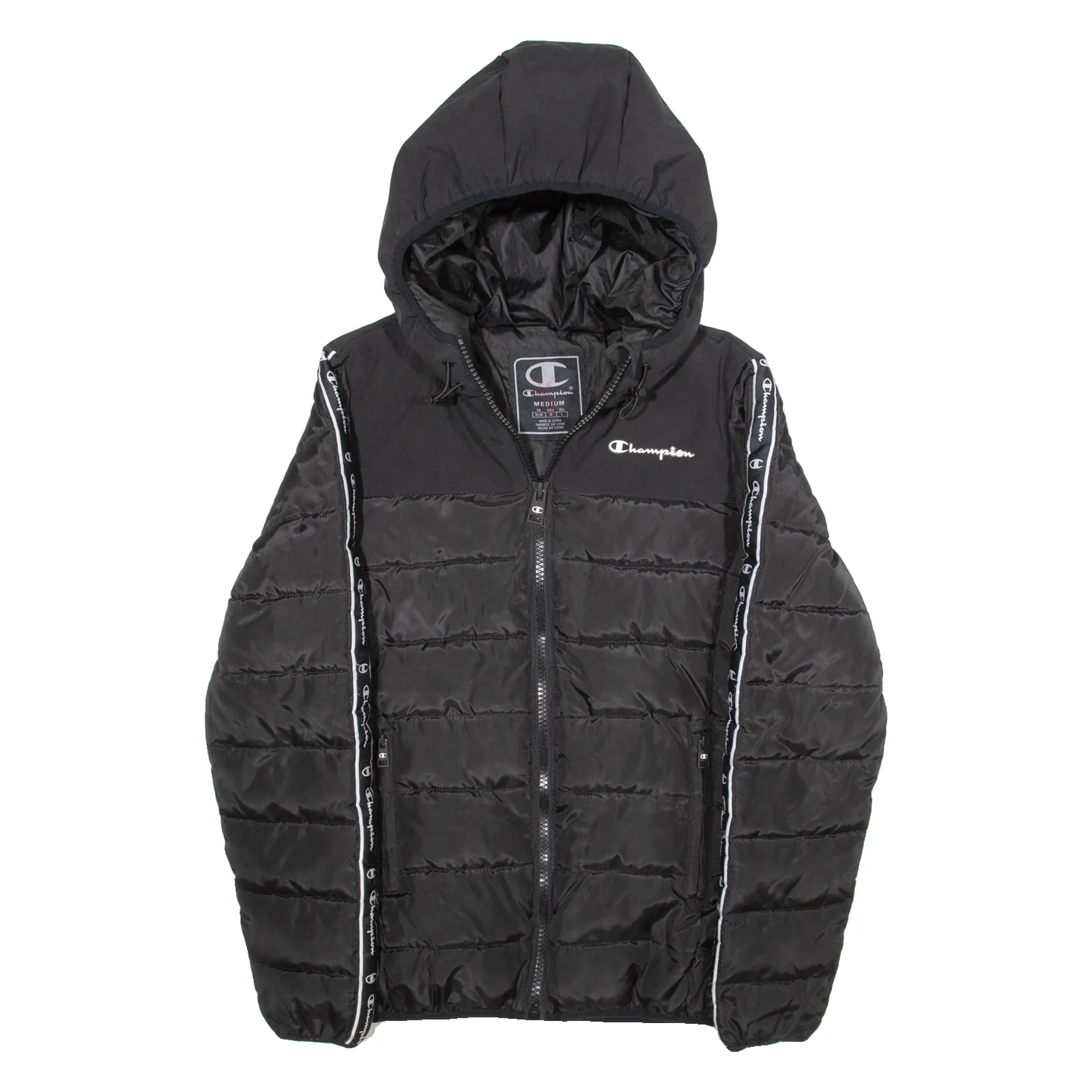 CHAMPION Insulated Womens Puffer Jacket Black Hooded L