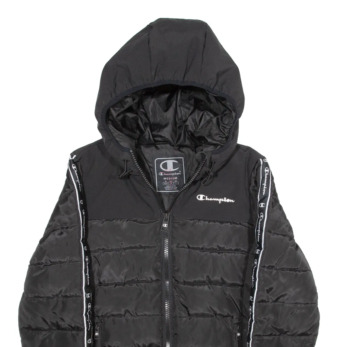 CHAMPION Insulated Womens Puffer Jacket Black Hooded L