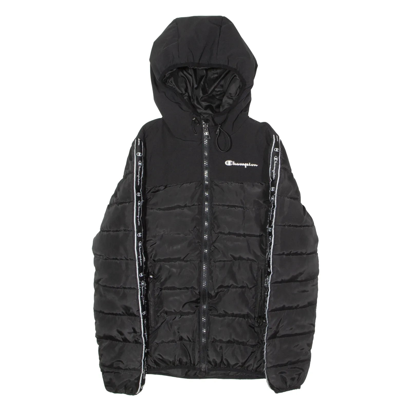 CHAMPION Mens Puffer Coat Black Hooded XS