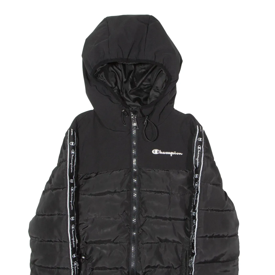 CHAMPION Mens Puffer Coat Black Hooded XS