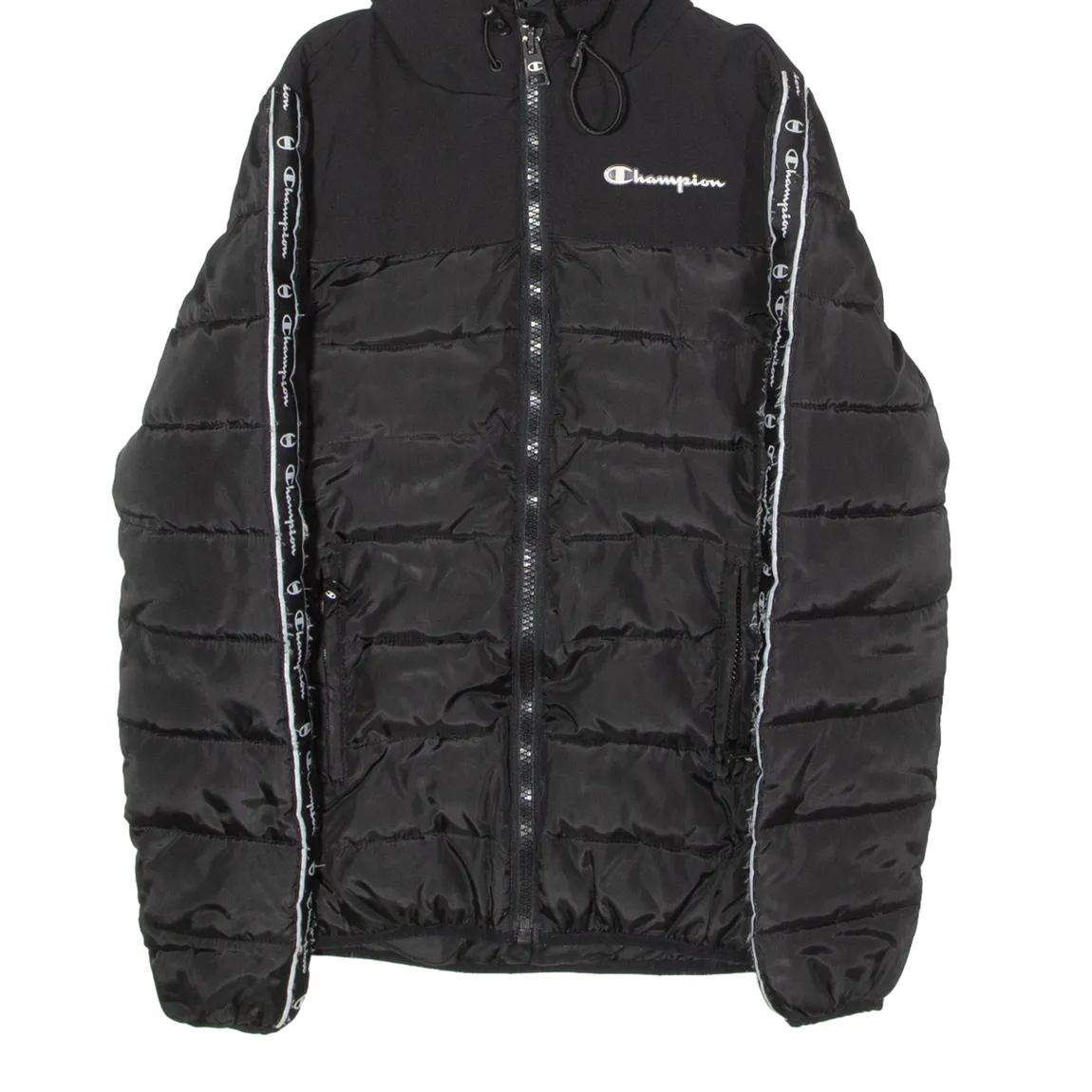 CHAMPION Mens Puffer Coat Black Hooded XS