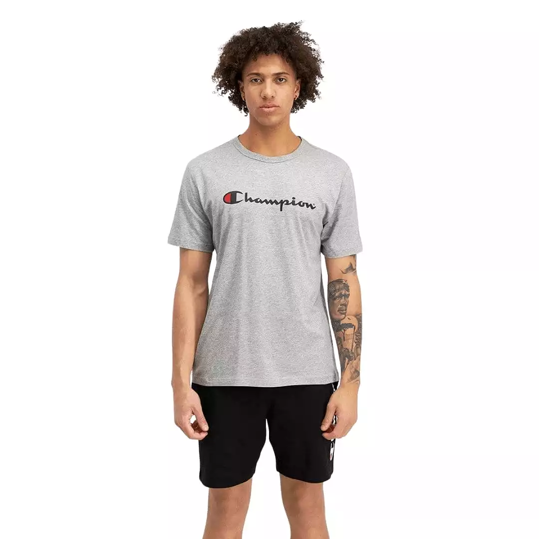 CHAMPION MEN'S SCRIPT SHORT SLEEVE GREY TEE