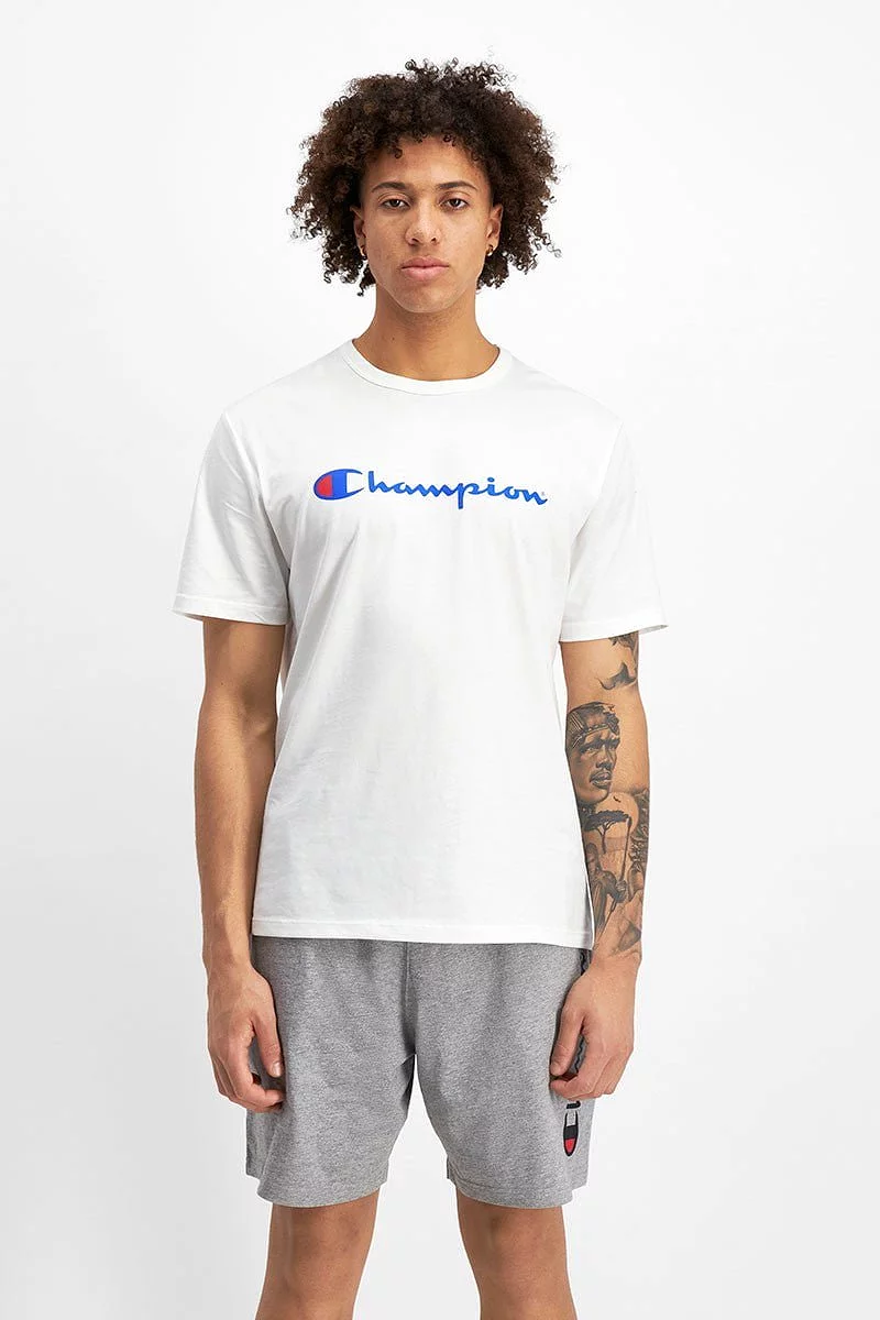 CHAMPION MEN'S SCRIPT SHORT SLEEVE WHITE TEE