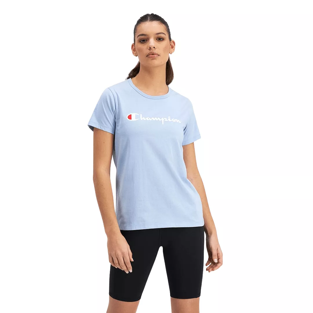 CHAMPION WOMEN'S SCRIPT SHORT BLUE SLEEVE TEE