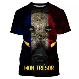 Chasse Du Sanglier, Tête De Sanglier, T Shirt Humour Chasseur, Drapeau France - VECHSA002