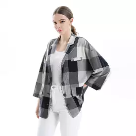 Checked Oversized Blazer Buttoned Cotton Shirt