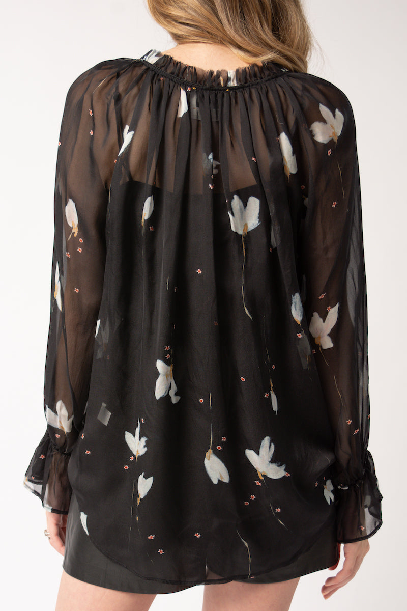 Chiffon Silk Bohemian Shirt in Mahonia Print