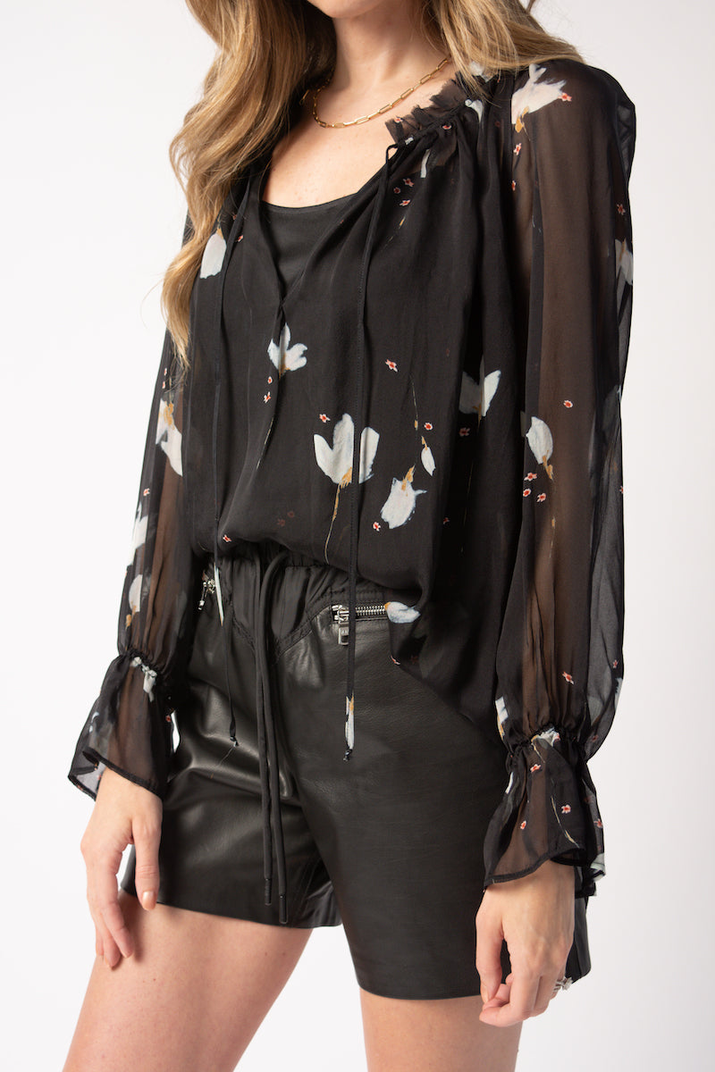 Chiffon Silk Bohemian Shirt in Mahonia Print