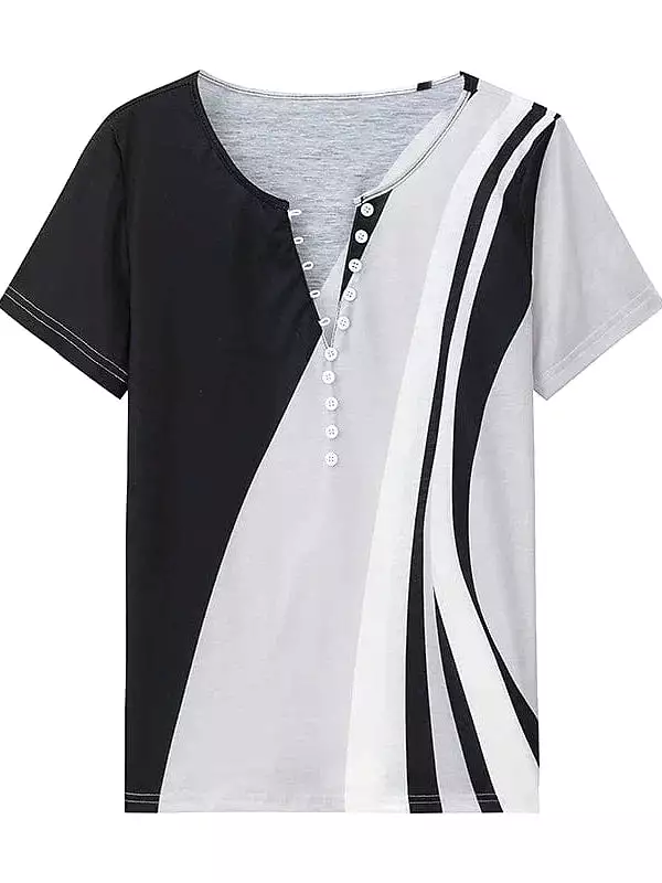 Color Block Henley T-Shirt for Women with Button Closure