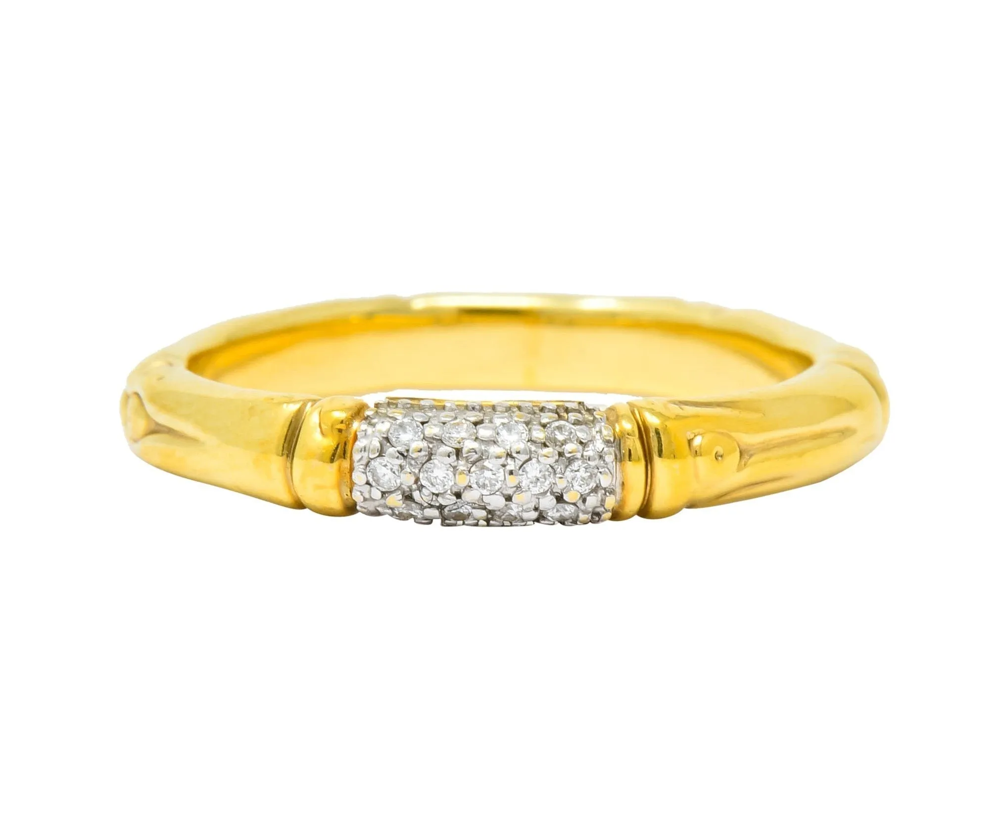 Contemporary John Hardy Pave Diamond 18 Karat Gold Bamboo Band Ring