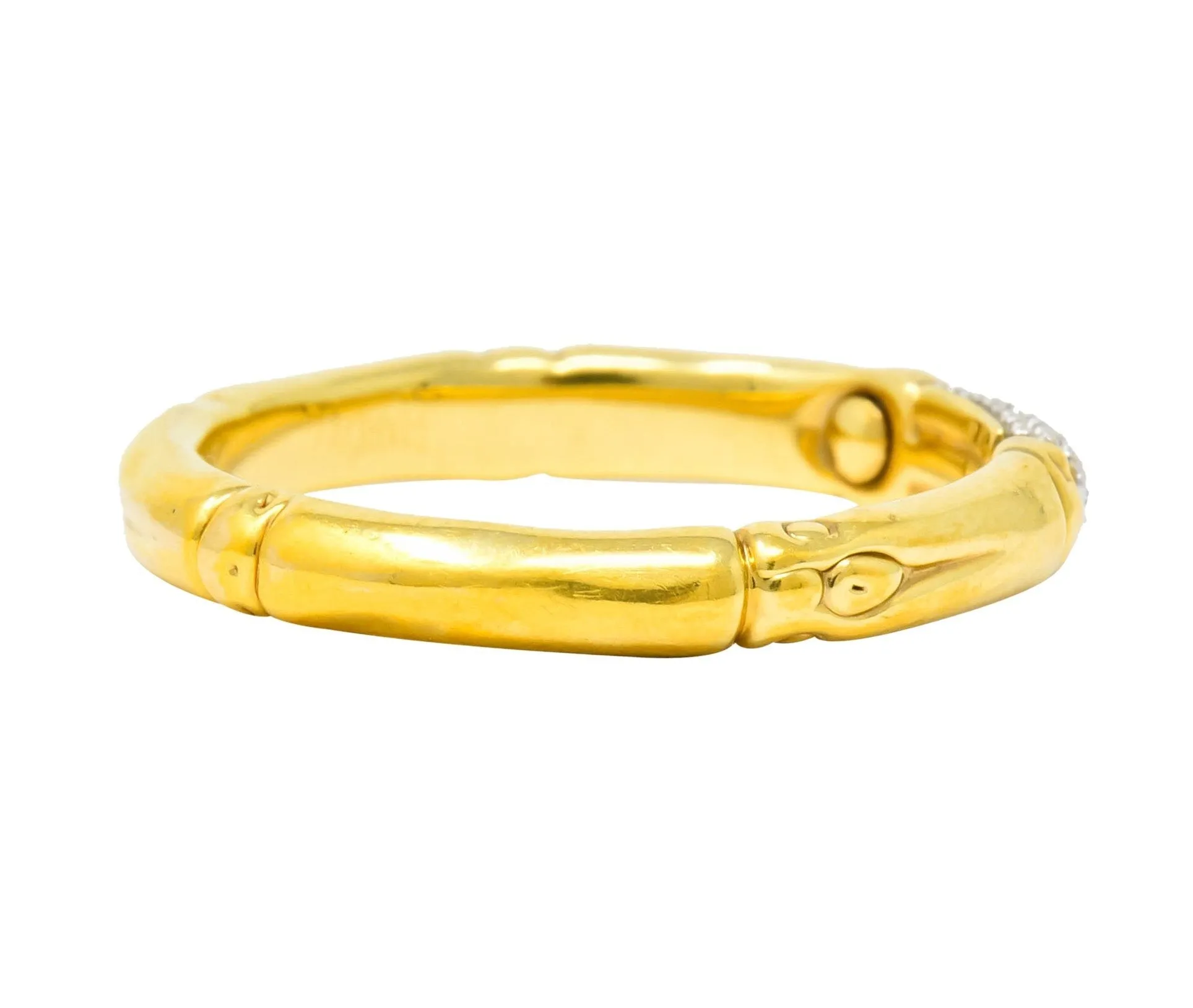 Contemporary John Hardy Pave Diamond 18 Karat Gold Bamboo Band Ring