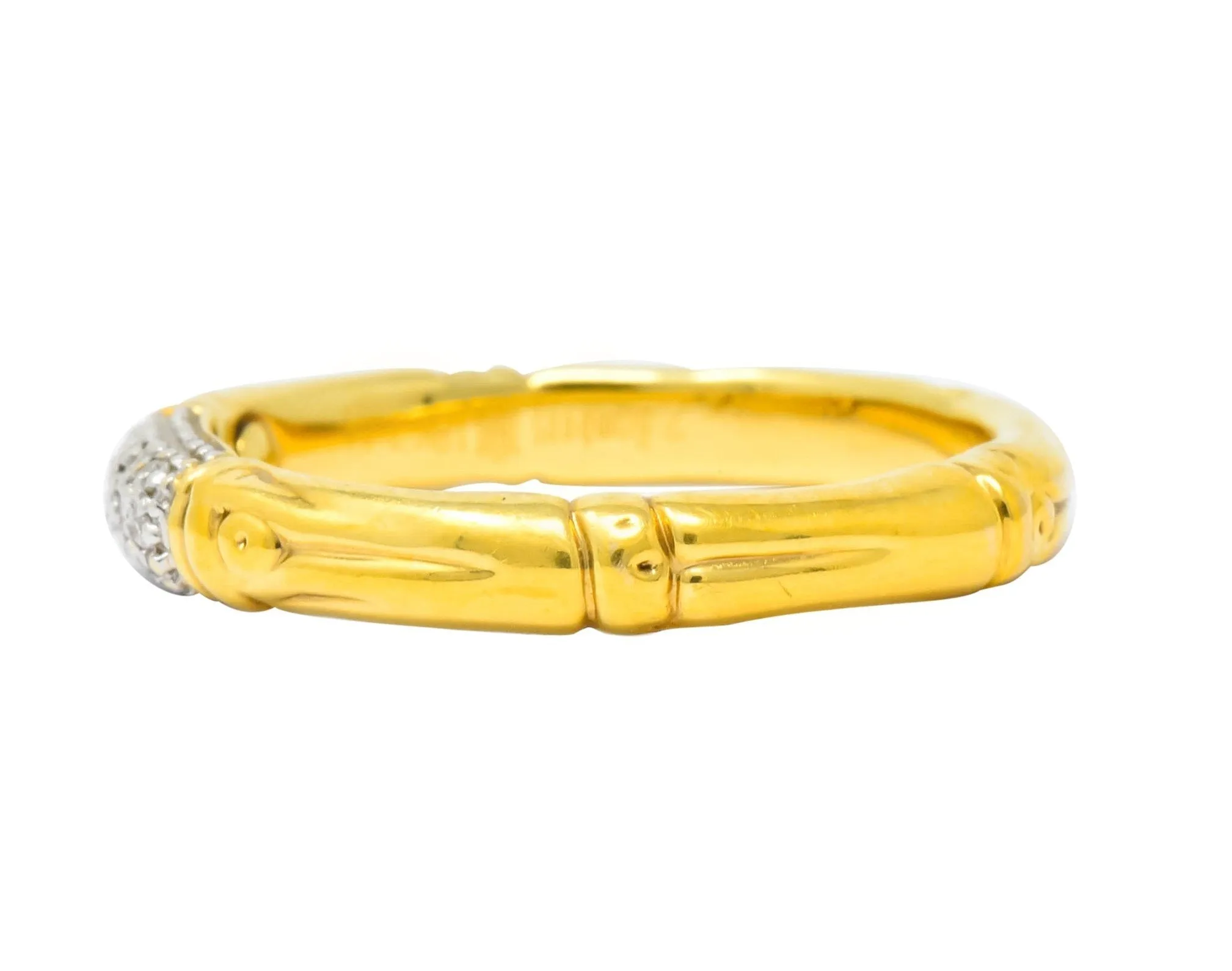 Contemporary John Hardy Pave Diamond 18 Karat Gold Bamboo Band Ring