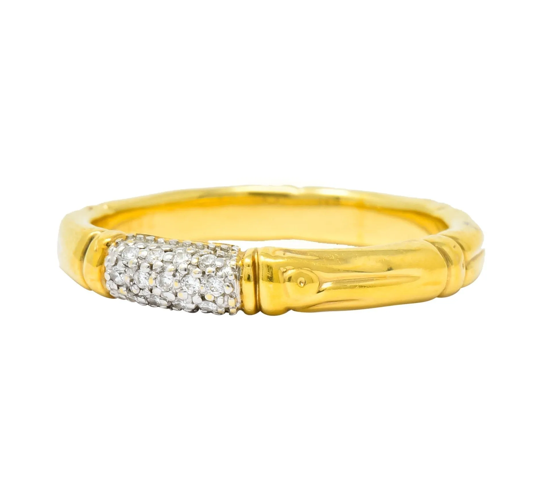 Contemporary John Hardy Pave Diamond 18 Karat Gold Bamboo Band Ring