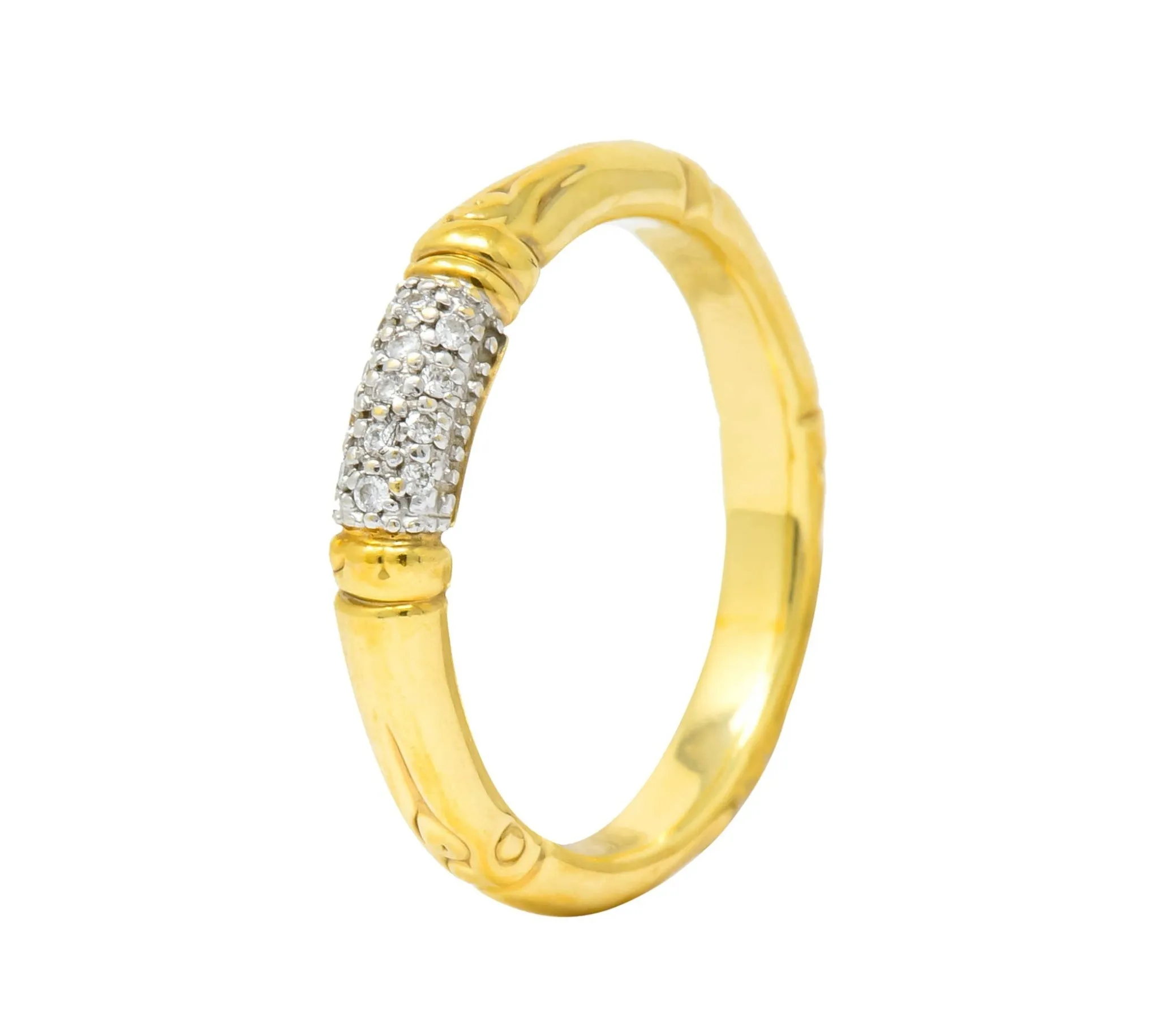 Contemporary John Hardy Pave Diamond 18 Karat Gold Bamboo Band Ring