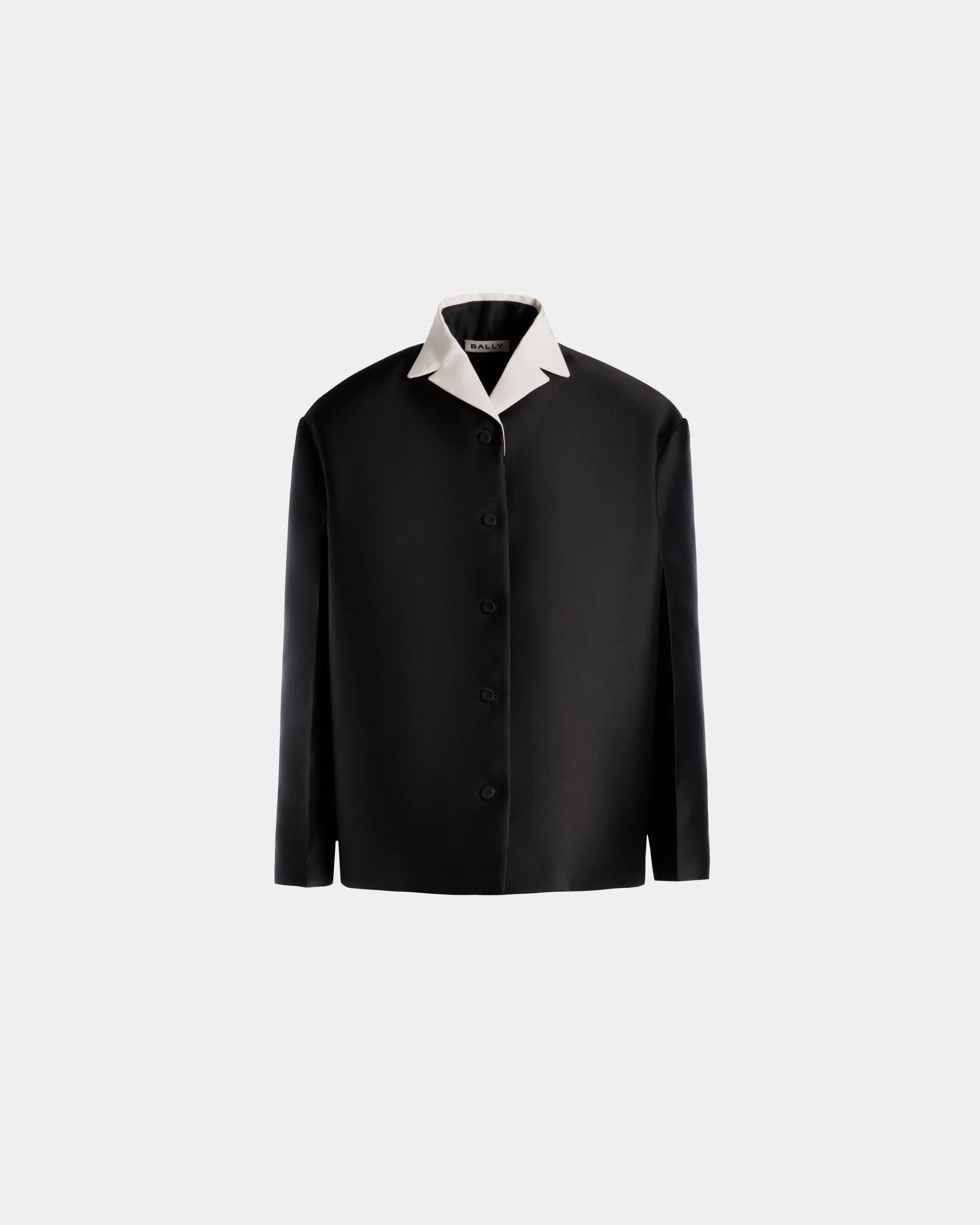 Contrast Collar Blazer In Black Silk Blend 