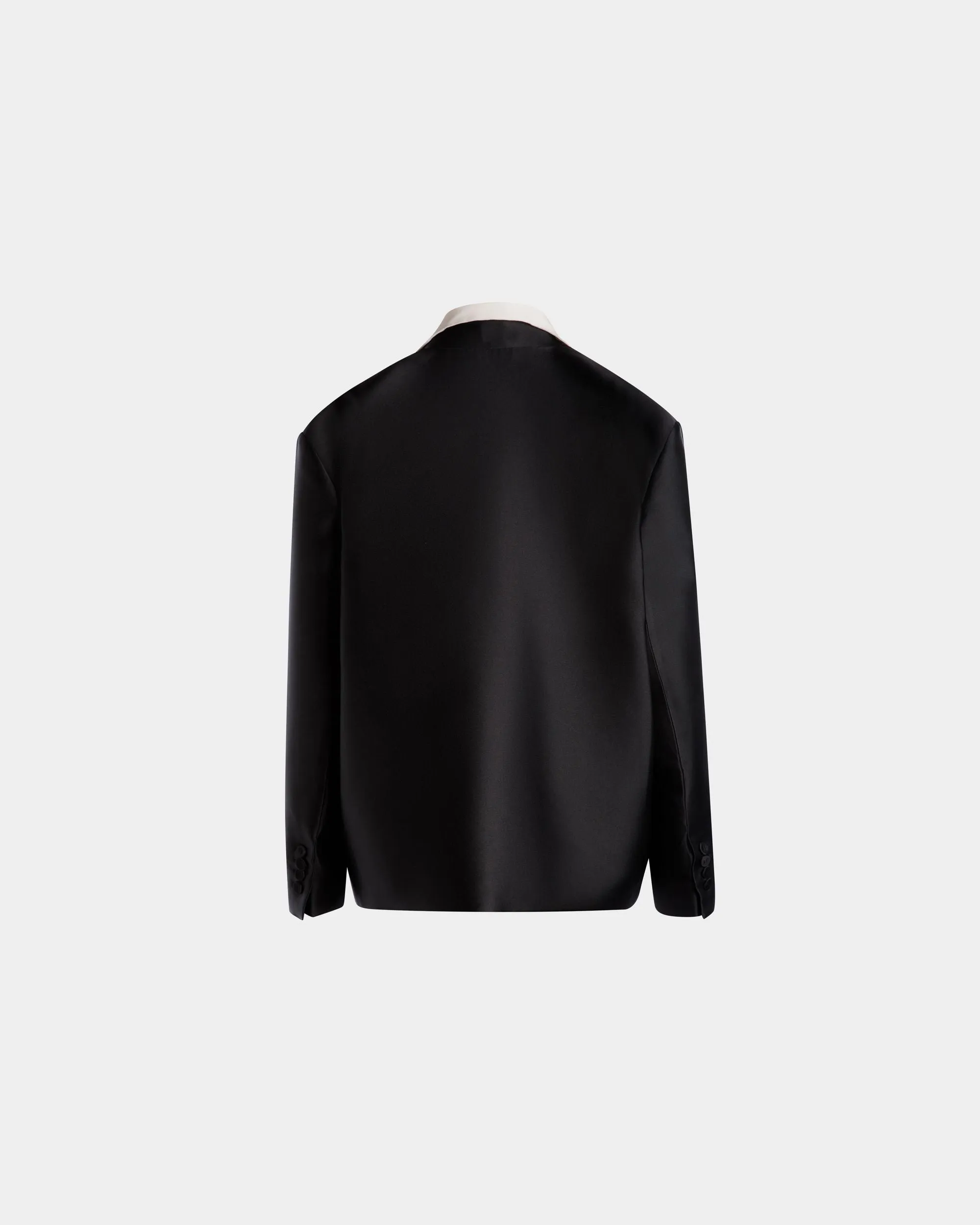 Contrast Collar Blazer In Black Silk Blend 